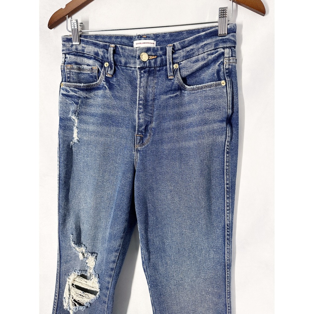 Good American Good Curve Straight Distressed Leg Jeans Women's Size 8/29 - Picture 3 of 15